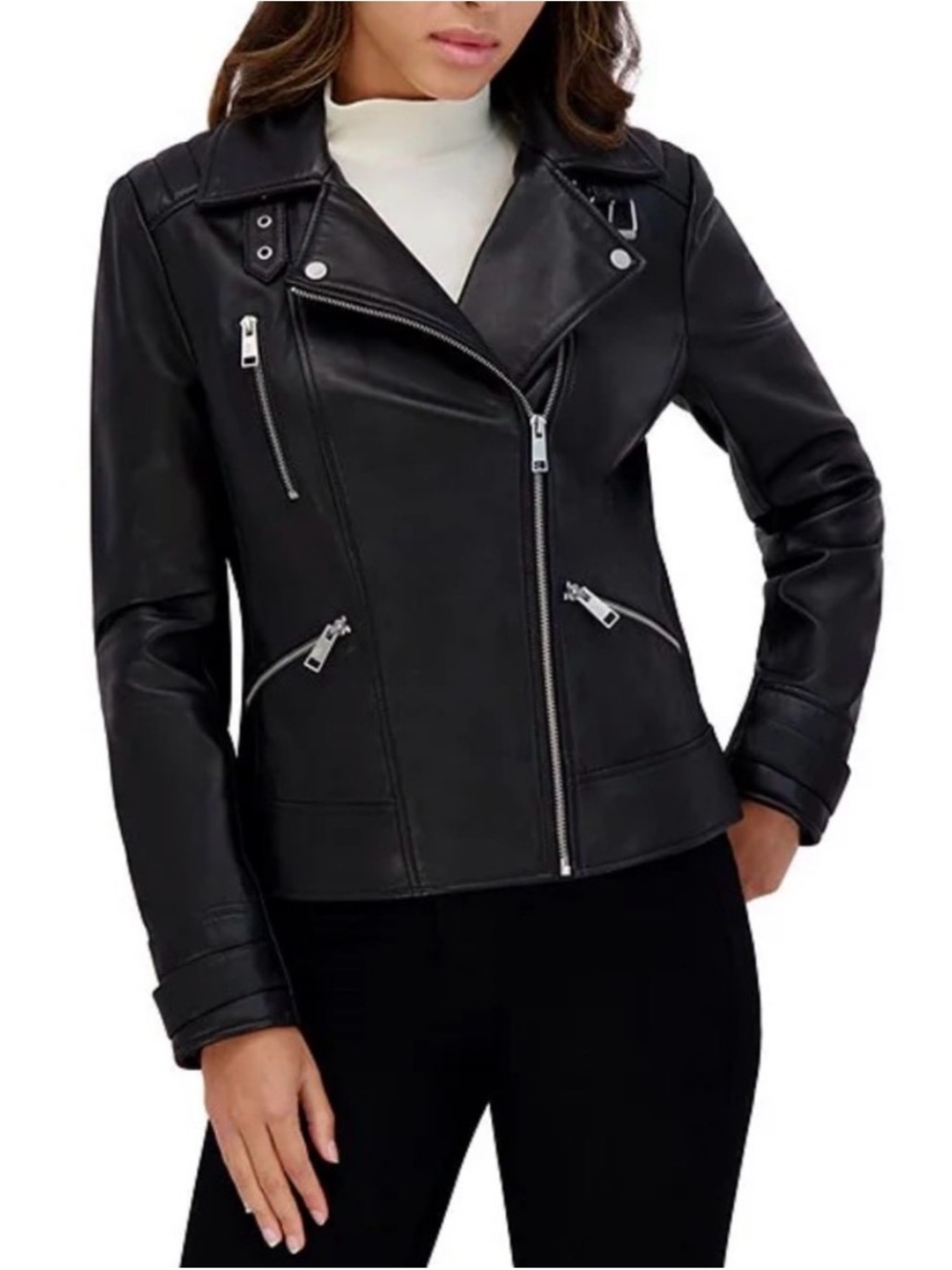 🔥100% Andrew Marc Salla Genuine Lamb Leather Moto Jacket/$550🔥